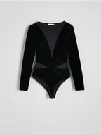 Koszulki i topy damskie - Reserved - Welurowe body - czarny - miniaturka - grafika 1