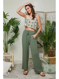 Lin Passion Lniane spodnie w kolorze zielonym - Spodnie damskie - miniaturka - grafika 1