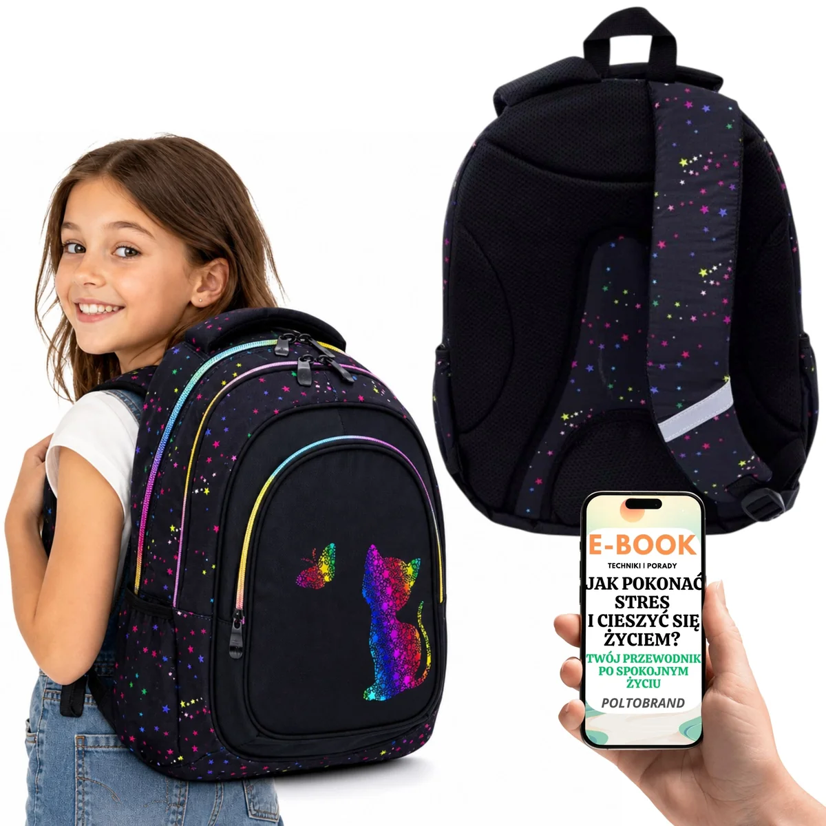 Plecak Szkolny dla Dziewczynki HEAD Rainbow Kitty 20L 3 Komory A4 + E-BOOK-1