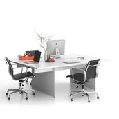 Biurka - Biurko DOUBLE SOLID + 1x rozszerzenie blatu, 2100 x 1650 x 743 mm, biały - miniaturka - grafika 1