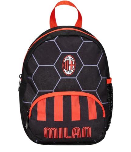 A.C. Milan Mały plecak do przedszkola, piłka nożna, czarny czerwony - boczne kieszenie na butelkę, kieszeń przednia, plecak przedszkolny - plecak szkolny dla dzieci, Wielokolorowy, Taglia unica,