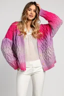 Swetry damskie - Multikolorowy zapinany kardigan z aranowym splotem F1972 sweetpink - miniaturka - grafika 1