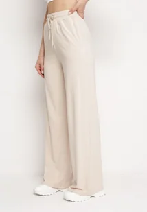 Jasnobeżowe Bawełniane Spodnie z Prostymi Nogawkami i Gumką w Pasie Nortia - Spodnie damskie - miniaturka - grafika 1