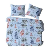 Pościel - KARO Pościel z kory 160x200 niebieska wielokolorowa marynarska 1824N Bielawa - miniaturka - grafika 1