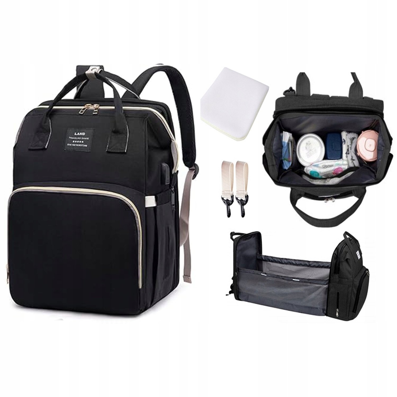 Plecak Dla Mamy Torba Organizer Przewijak Przybornik Na Pieluszki czarny