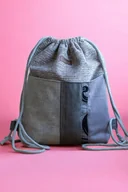 Plecaki worki - Szary patchworkowy workoplecak z kieszeniami - miniaturka - grafika 1