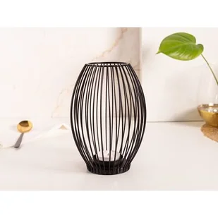 Świecznik metalowy szprosowy 8,5 x 8,5 x 22 cm czarny - Świeczniki - miniaturka - grafika 1