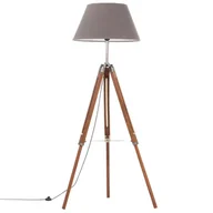 Lampy stojące - VidaXL Lampa podłogowa na trójnogu, brązowo-szara, tek, 141 cm 288078 - miniaturka - grafika 1