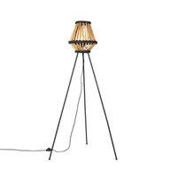 Lampy stojące - QAZQA Orientalna lampa stojąca na trójnogu bambusowa z czarnym - Evalin - miniaturka - grafika 1