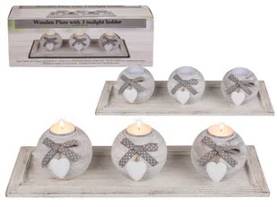 Drewniana podstawka z 3 świecznikami - Świeczniki - miniaturka - grafika 1