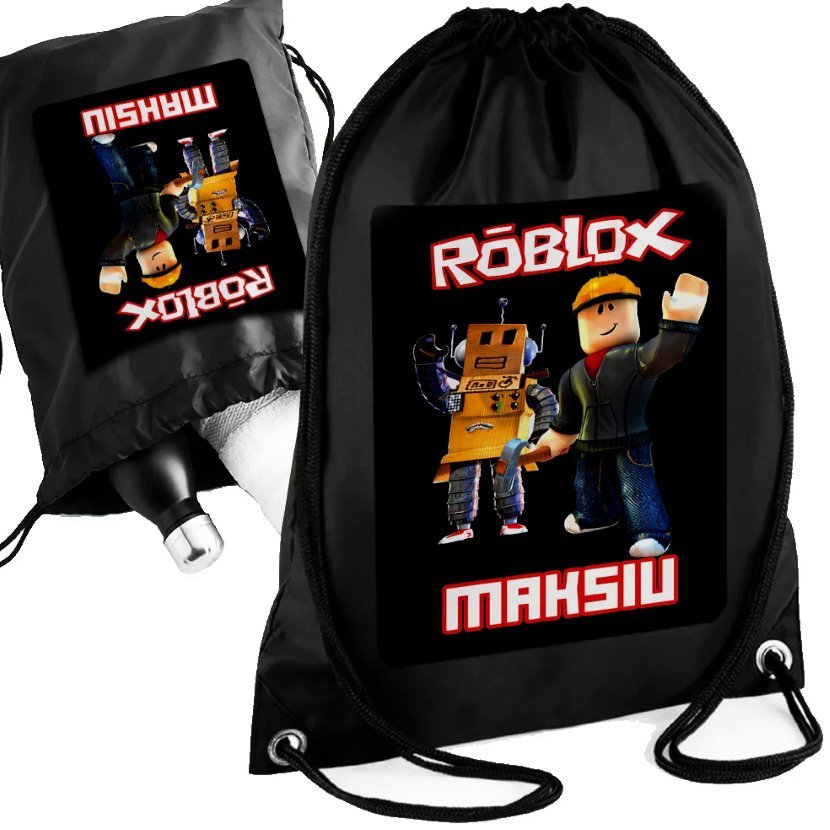 Personalizowany Czarny Worko-Plecak - ROBLOX - Twoje Imię - Nadruk Prezent