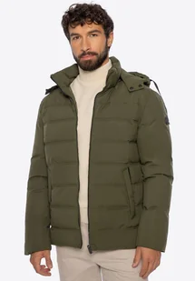 Pikowana męska kurtka z kapturem ciemnozielona - Kurtki męskie Pikowana męska kurtka z kapturem ciemnozielona - Kurtki męskie - miniaturka - grafika 1
