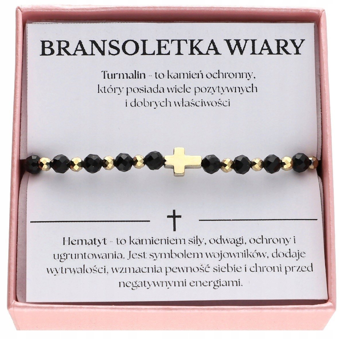 Bransoletka różaniec z turmalinem i hematytem BRANSOLETKA WIARY Z INTENCJĄ