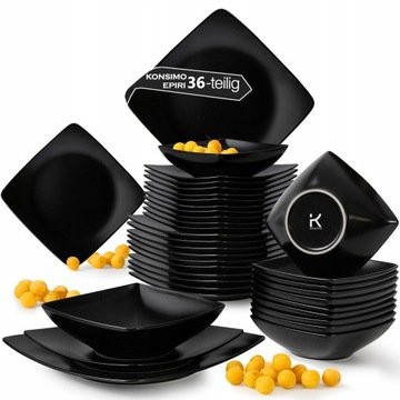 Serwis Obiadowy Zestaw Na 12 Osób 36 el. Czarny Mat Epiri Konsimo