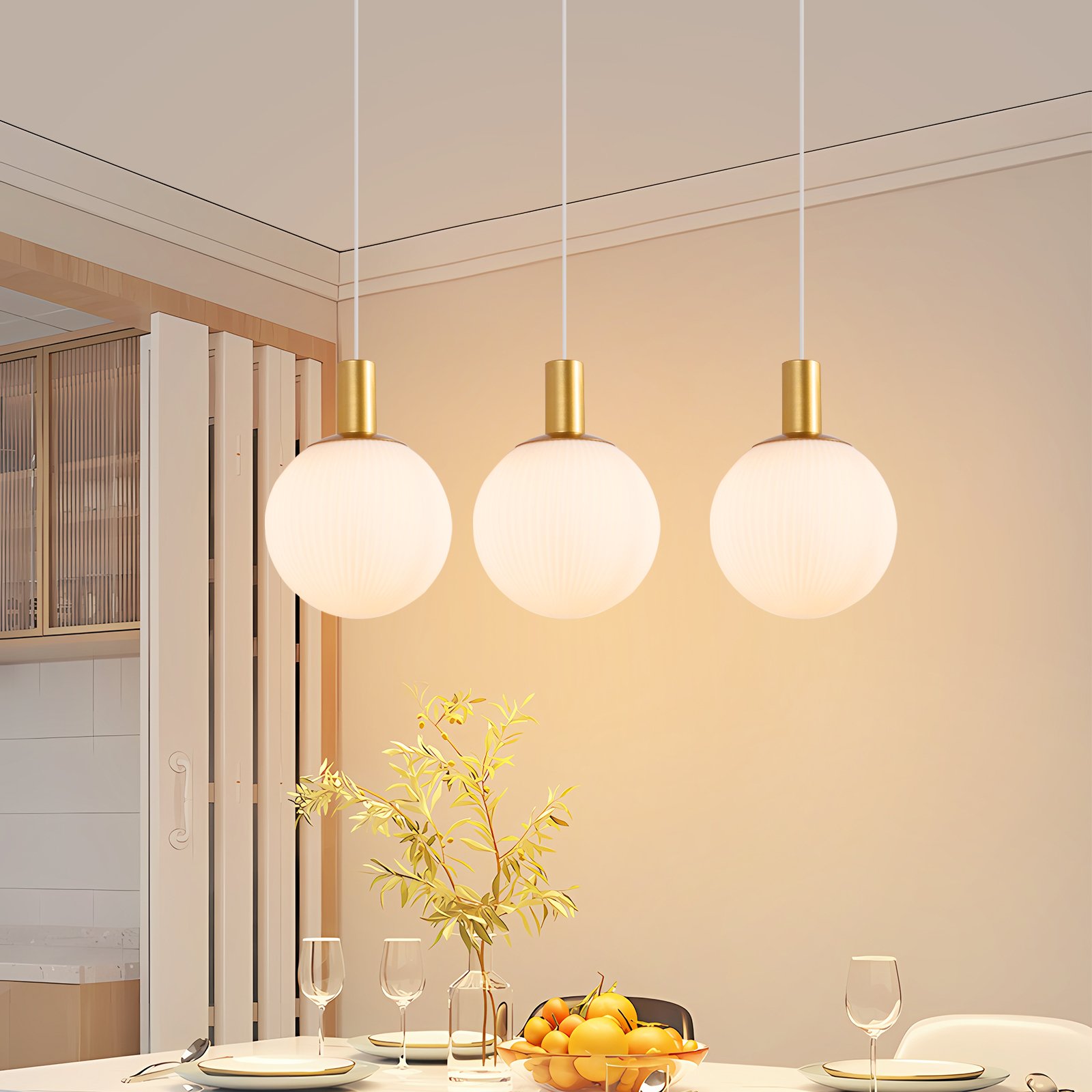 ZMH Wisząca lampa stołowa lampa wisząca szkło E27 złoty żyrandol 3 płomienna lampa stołowa wisząca lampa wisząca regulowana wysokość lampa wisząca