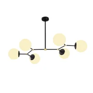 Lampy sufitowe - Lampa sufitowa Mulen 6 świateł Skandynawska czerń z kryształowymi kulami i złotymi detalami - miniaturka - grafika 1