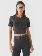 Koszulki sportowe damskie - Damski crop-top 4F 4FRAW24TTSHF2581 - czarny - miniaturka - grafika 1