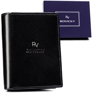 Składany klasyczny portfel męski ze skóry naturalnej z ochroną kart RFID Rovicky, czarny - Portfele - miniaturka - grafika 1