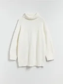 Swetry damskie - Reserved - Długi sweter z golfem - złamana biel - miniaturka - grafika 1