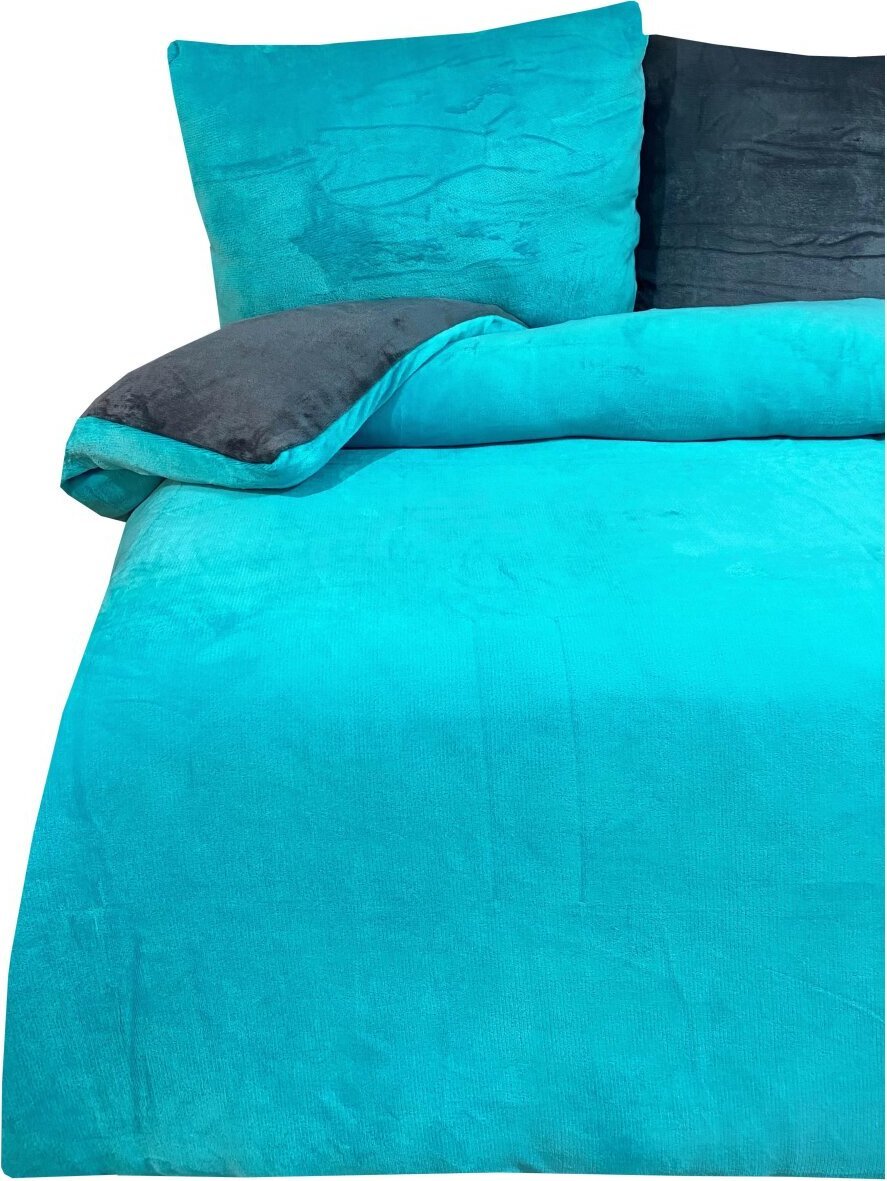 Nowoczesna pluszowa pościel z zamkiem błyskawicznym - gładka, dwustronna i ciepła Petrol 155x220cm + poszewka 80x80cm