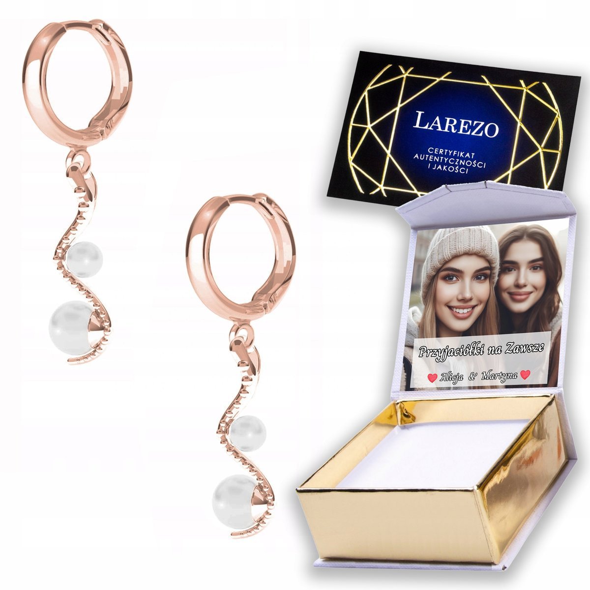 Kolczyki Pozłacane 925 Wąż z Perłami Zwierzę Białe Perły NADRUK