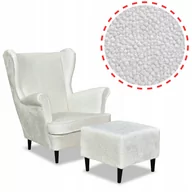 Fotele - Fotel uszak Bella z podnóżkiem biały welur plusz - miniaturka - grafika 1
