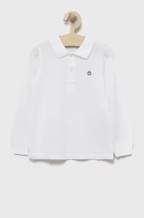 United Colors of Benetton longsleeve bawełniany dziecięcy kolor biały gładki - Bluzki dla chłopców - miniaturka - grafika 1