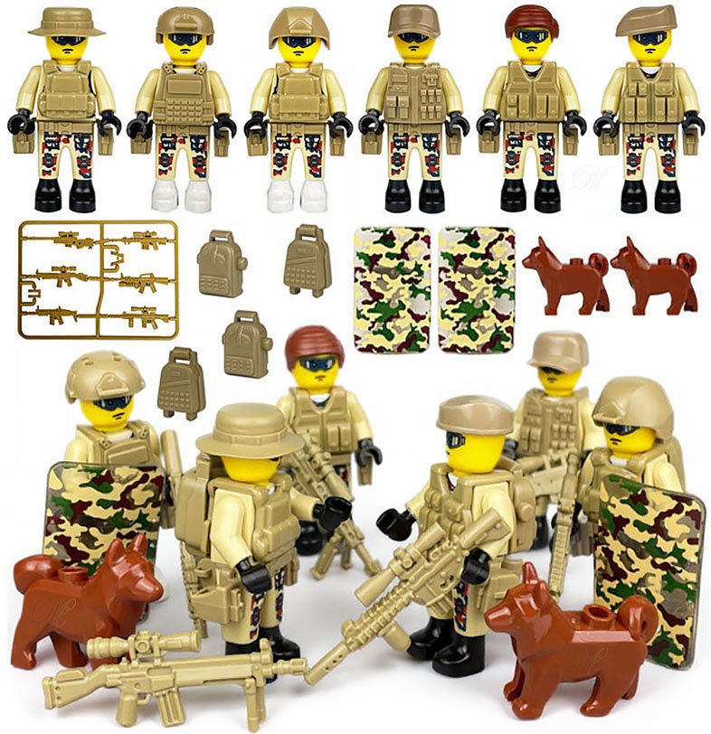 FIGURKI x6 WOJSKO + AKCESORIA 6617 klocki policja ludziki bronie broń pies