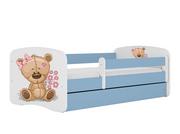 Łóżka dla dzieci i młodzieży - Łóżko dla dziecka, barierka, Babydreams, miś z kwiatami, niebieskie - miniaturka - grafika 1