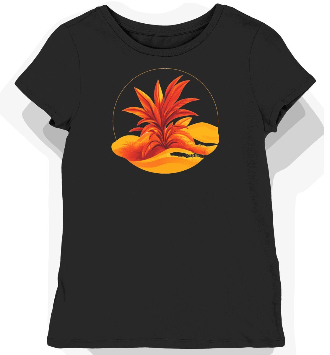 Koszulka damska czarna z motywem ostrych liści pustynnych S