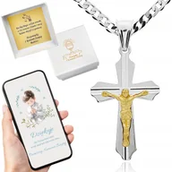 Biżuteria dla dzieci - SREBRNY ZESTAW KOMUNIJNY ŁAŃCUSZEK I KRZYŻYK PREZENT DLA CHŁOPCA NA KOMUNIĘ - miniaturka - grafika 1