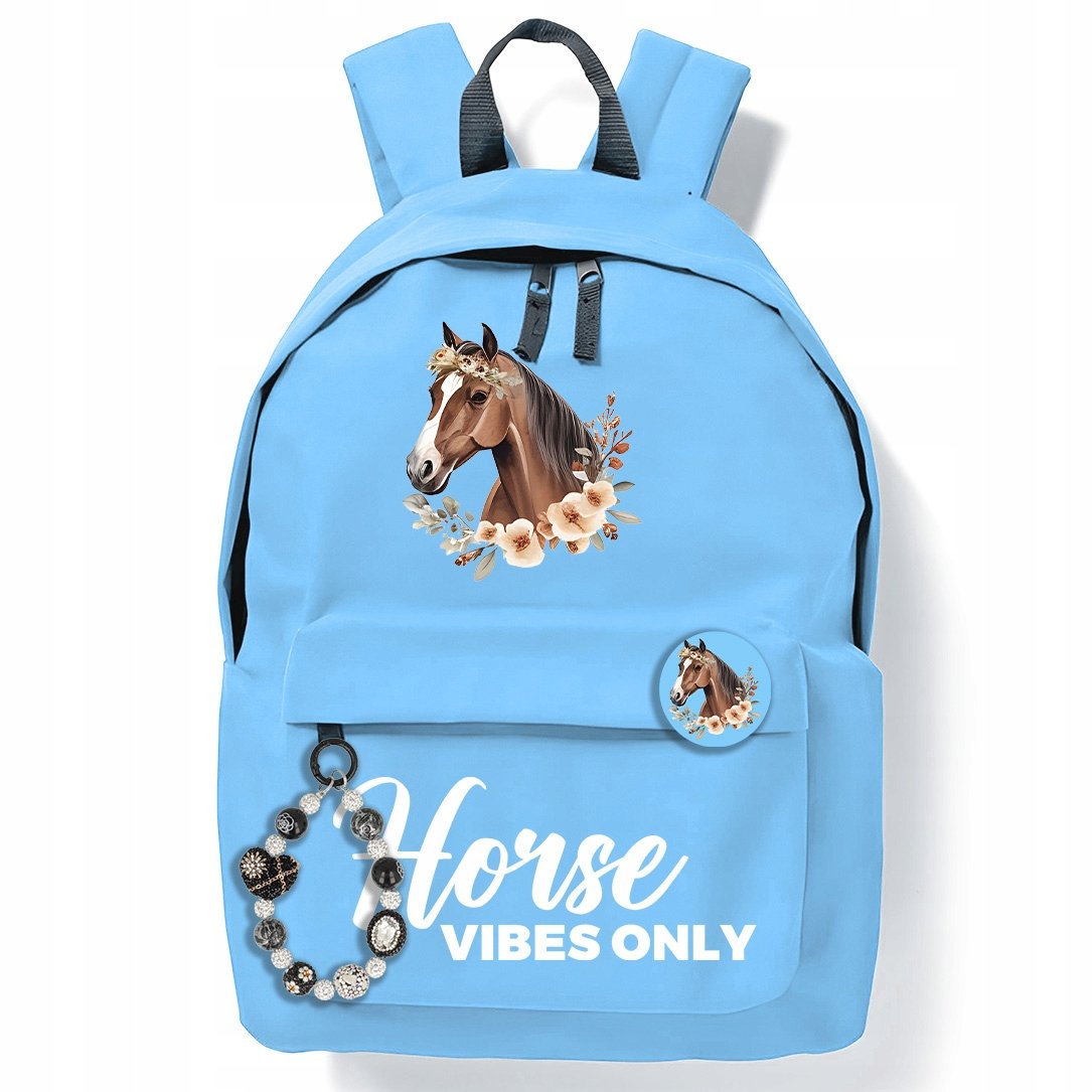 Zestaw Szkolny Plecak Niebieski Brelok Pin Horse Vibes Only Do Szkoły