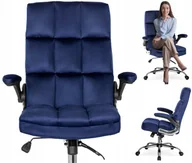 Fotele i krzesła biurowe - Fotel Biurowy Krzesło Do Biurka Gabinetu Obrotowe Welurowe Granatowy LONDON - miniaturka - grafika 1