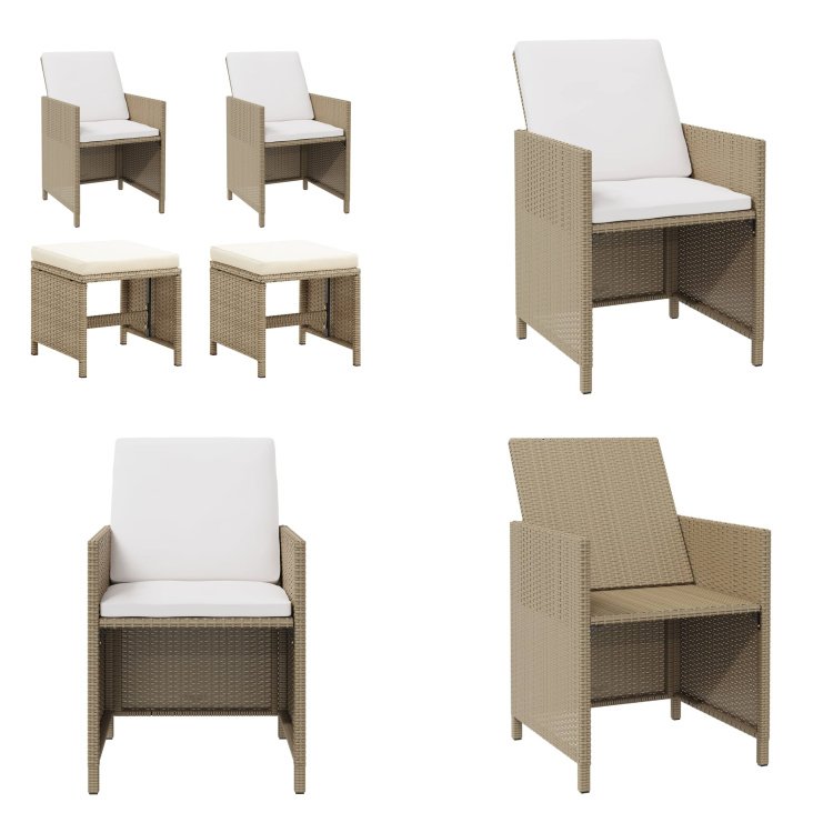 vidaXL Krzesła ogrodowe ze stołkiem 2 szt. Poly Rattan Beige - Krzesło ogrodowe i stołek - Krzesła ogrodowe i stołek - Krzesło ogrodowe - Krzesło zewnętrzne