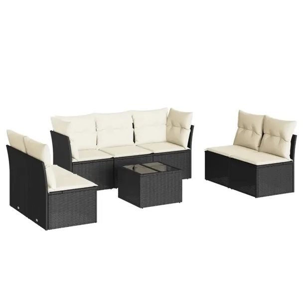 Zestaw mebli ogrodowych czarny rattan PE z poduszkami, wymiary 62x62x69 cm