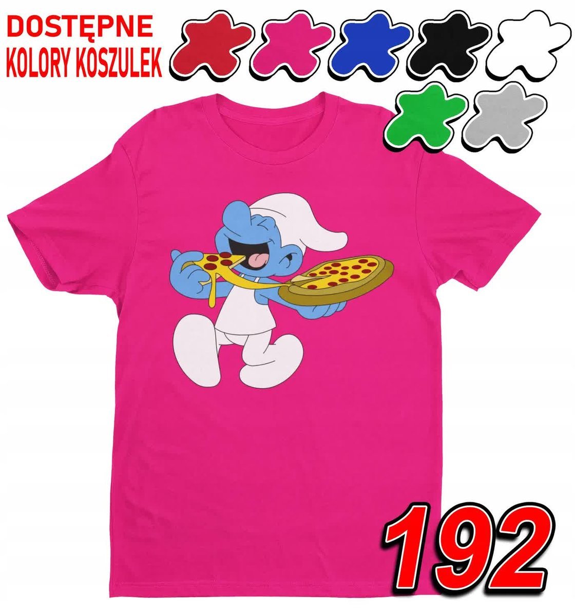 Dziecięca Koszulka T-Shirt Z Nadrukiem Pizza Kucharz Smerf -M 134-140