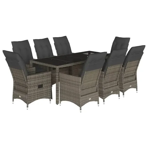 Zestaw mebli ogrodowych szary rattan PE, stół 190x90x75 cm, fotele 56x59x