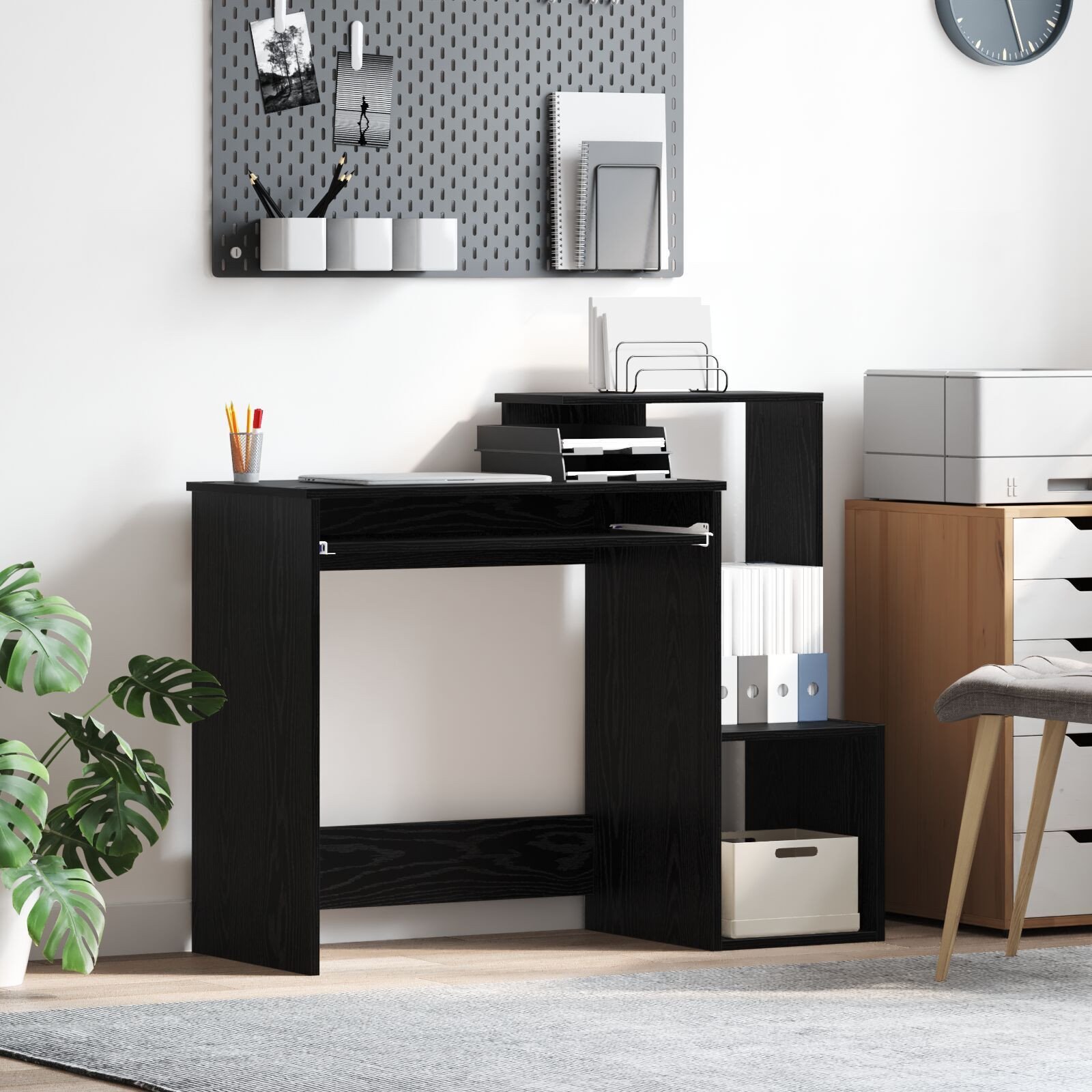 vidaXL Biurko z Czarnego Dębu Czarny Dąb Drewno inżynieryjne, MDF Średnie