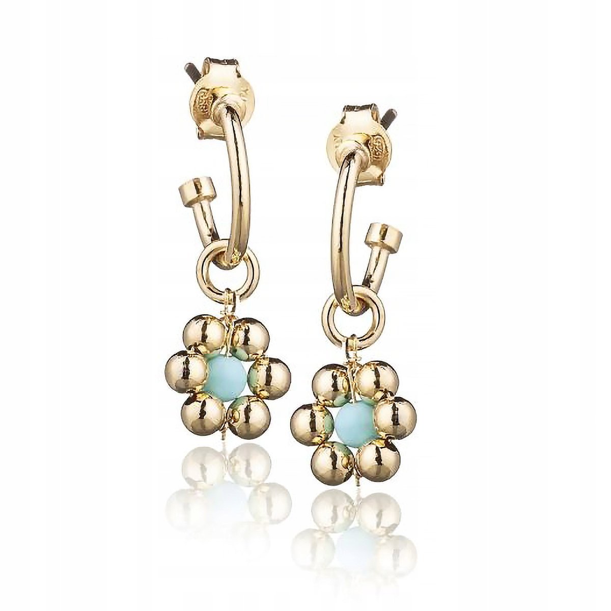 Kolczyki srebro 925 Eleganckie Złote Kwiatki z Błękitnym Kamieniem dla Niej