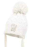 Czapki dla dzieci - Dziewczęca czapka na zimę ANE z pomponem ekri - miniaturka - grafika 1