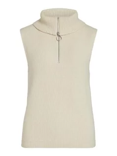 Swetry damskie - Vila Damski sweter Viril Half Zipper Knit Vest-Noos, beżowy, XS - grafika 1