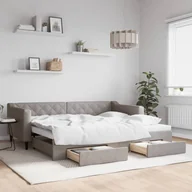 Sofy i kanapy - vidaXL Sofa rozsuwana z szufladami, taupe, 90x200 cm, tkanina - miniaturka - grafika 1