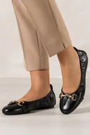 Baleriny - Czarne baleriny damskie ze złotą sprzączką guma w cholewce skórzana wkładka Casu JW25X11-B - miniaturka - grafika 1