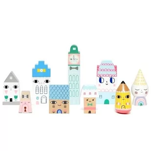 Petit Monkey Petit Monkey Suzy's City klocki domki drewniane 9 szt - Klocki - miniaturka - grafika 1