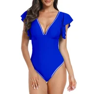 Stroje kąpielowe - Jednoczęściowy strój kąpielowy z falbanami - Niebieski M - miniaturka - grafika 1