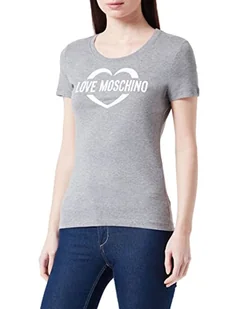 Love Moschino Damska koszulka z krótkim rękawem z holograficznym nadrukiem w kształcie serca, Średni melanż szary, 48 - Koszulki i topy damskie - miniaturka - grafika 1