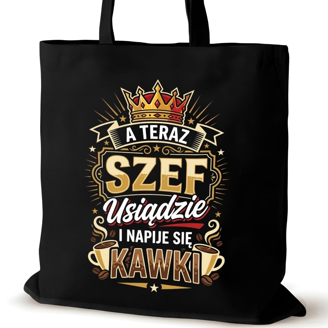 Torba bawełniana czarna dla SZEFA na ramię śmieszna duża usiądzie