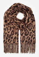 Apaszki i szaliki damskie - Brązowy Panterkowy Szalik z Wiskozy Zakończony Frędzlami Ferinda - miniaturka - grafika 1