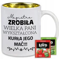 Kubki - KUBEK BIAŁY WNĘTRZE ZŁOTE BŁYSZCZĄCE PREZENT DLA MAGISTERKA + LOYD 8 szt. - miniaturka - grafika 1