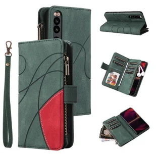 Foxdock Kompatybilny z Sony Xperia 5 III Etui-portfel z miejscami na karty PU Skórzany zamek błyskawiczny z klapką Folio Zielony - Portfele - miniaturka - grafika 1